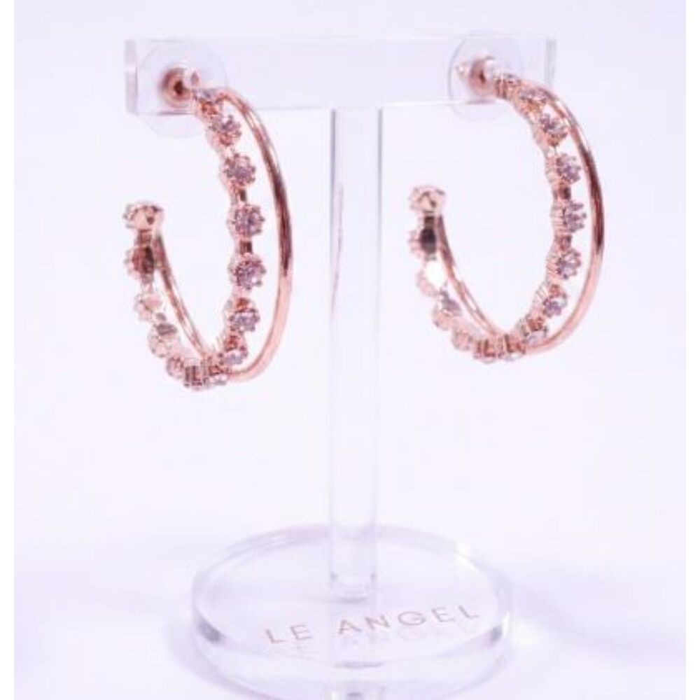 Lee Angel Women's Gold Sparke Crystal Double Hoop Earrings NWT 89